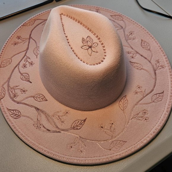 Tickled Pink Custom Hand Burned Pyrography Wide Brim Fedora Hat main image 6